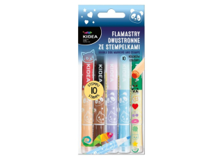 DWUSTRONNE FLAMASTRY ZE STEMPELKAMI 10 KOLORÓW KIDEA