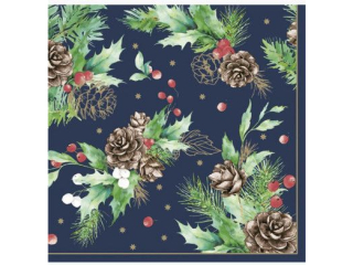 Serwetki POL-MAK GWIAZDKA Maki Lunch 33cm 20szt. Cones x Hollyberry on Navy SL_GW_027401  [opakowanie=12szt]