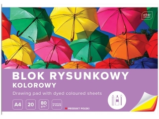 Blok rysunkowy kolorowy A4 20k. 80g INTERDRUK Barwiony w masie