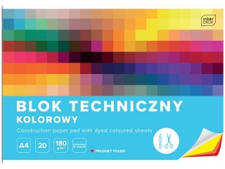 Blok techniczny kolorowy A4 20k. INTERDRUK barwiony w masie