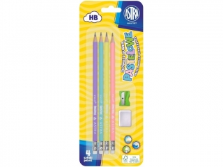 Owki ASTRA pastelowe HB z miark 4szt, + gumka i temperwk