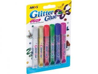 Klej z brokatem AMOS GCL 10B6 - 10,5ml x 6 kolorów