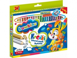 Kredki BAMBINO w oprawie drewnianej grube 24 kolory +temperwka