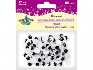 Oczy bez kleju czarne 12mm bez rz�s 80szt.