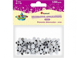 Oczy bez kleju czarne 7mm bez rz�s 150szt.