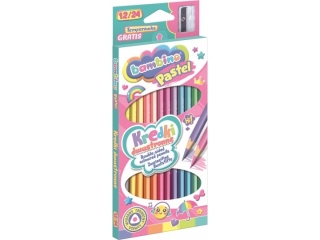 Kredki szkolne trjktne dwustronne 24 kolory 12 sztuk + temperwka PASTEL
