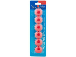Magnesy do tablic TETIS 6szt. 30mm czerwone gładkie (GM301-P