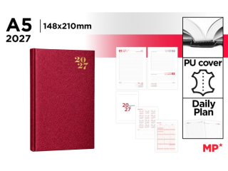 Kalendarz książkowy MP A5 bordowy 2027