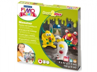 Zestaw FIMO Kids FormxPlay, Potwory, 4 x 42g + akcesoria,