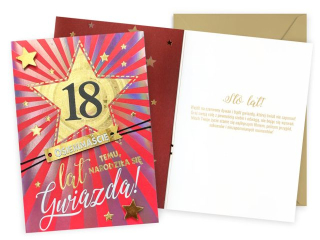 Kartka KUKARTKA DK-1285 Urodziny 18 (cyfry, osiemnastka, gwiazda)