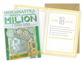 Kartka KUKARTKA DK-1289 Urodziny 18 (cyfry, osiemnastka, banknot)