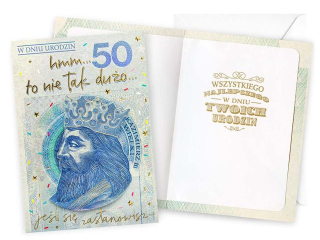 Kartka KUKARTKA DK-1310 Urodziny 50 (cyfry, banknot 50)