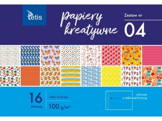 Papiery kreatywne TETIS 100g/m2 A5 16ark. - zestaw 4