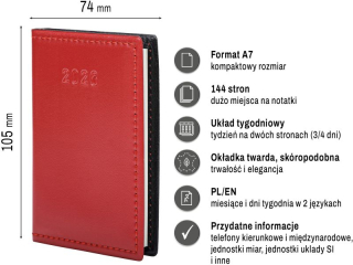 Kalendarz kieszonkowy O-PRESS A7 tygodniowy Lira 2026