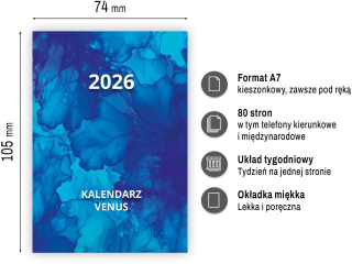 Kalendarz kieszonkowy O-PRESS A7 tygodniowy Venus 2026