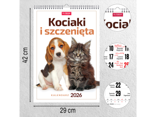 Kalendarz cienny O-PRESS A3 Kociaki i Sczeniaki 2026
