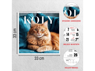 Kalendarz cienny O-PRESS kwadrat 33x33 Koty 2026