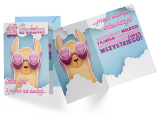 Kartka KUKARTKA PR-396 Urodziny 18 (osiemnastka, cyfry, lama)