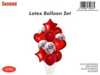 Zestaw balon�w Serce 12 szt Czerwony Blask z Konfetti
