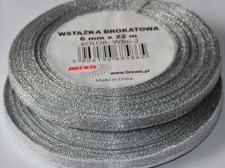 Wstążka brokatowa rozmiar: 6mm x 22 m kolor: srebrny