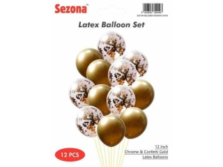 Zestaw balon�w 30 cm 12 szt Chrome & Confetti Gold