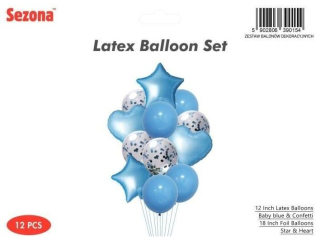 Zestaw balon�w 30cm/46 cm 14 szt Baby Blue, Konfetti i Gwiazdki