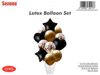 Zestaw balonów 30cm/46 cm 14 szt Złoto, Czerń i Konfetti