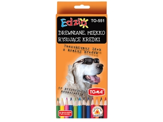 Kredki szkolne drewniane TRJKTNE EDZIO 18cm - 12 kolorowe