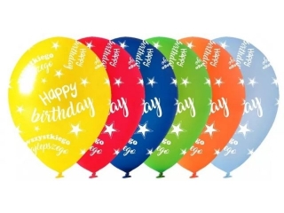 Balon metalik nadruk " HAPPY BIRTHDAY" mix kolorów B323, 30 cm 5 szt.