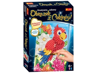 Cekinowy obrazek. Papuga