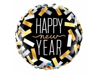Balony foliowe 18" QL CIR "Happy New Year konfetti", czarny