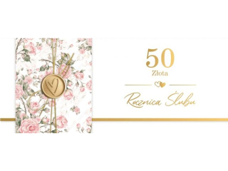 Kartka rocznica lubu - koperta na pienidze ARMIN STYLE KP-234 zocona ze sznurkiem i stemplem "50 zota Rocznica lubu" 25x10cm