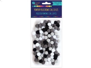 Pompony poliestrowe DPCRRAFT 1cm mix biało-czarny 120szt.