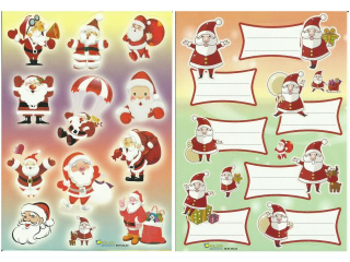 Naklejki witeczne POLSYR 25ark. Due 25x17cm zestaw.2 Wesoe Mikoaje + na prezenty