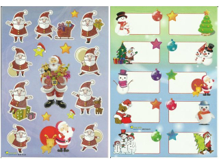 Naklejki witeczne POLSYR 25ark. Due 25x17cm zestaw.4 Mikoaje + na prezenty