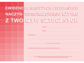 Druk- Ewidencja nabytych i wydanych naczy jednorazowego uytku z tworzyw sztucznych A5