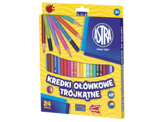Kredki o��wkowe tr�jk�tne ASTRA - 24 kolory z temper�wk� HURT