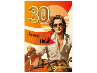 Kartka urodzinowa KZK B6 M�ska w stylu retro, cyfry nr29 "30 - trzy dekady mocy"