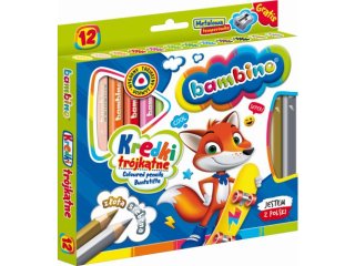 Kredki BAMBINO w oprawie drewnianej trjktne 12 kolorw +temperwka HURT