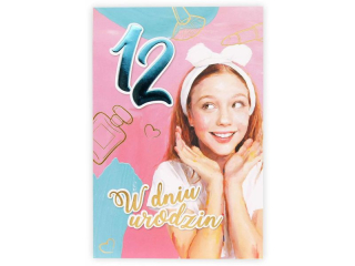 Kartka urodzinowa dla dziecka KZK B6 Nr 048, na 12 urodziny dla Dziewczynki