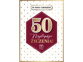 Kartka urodzinowa ARMIN STYLE GM-1218 "50" bordowa elegancja