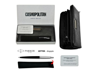 ZESTAW PREZENTOWY Portfel Cosmopolitan + Dugopis PARKER Jotter Black