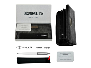 ZESTAW PREZENTOWY Portfel Cosmopolitan + Dugopis PARKER Jotter White