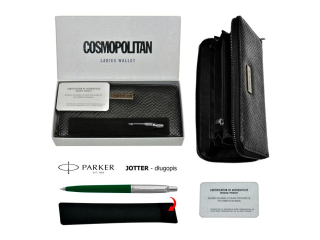 ZESTAW PREZENTOWY Portfel Cosmopolitan + Dugopis PARKER Jotter Forest Green