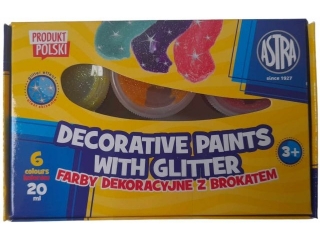 Farby dekoracyjne Astra z brokatem 6 kol x 20 ml STANDARD BOX