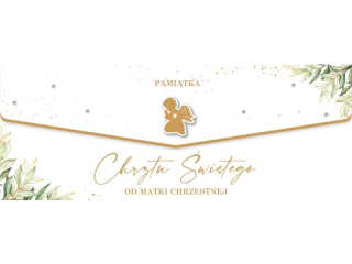 Kartka na Chrzest - koperta na pieniądze ARMIN STYLE LUX-126 złocona z kryształkami "Od Matki Chrzestnej" 25x10cm
