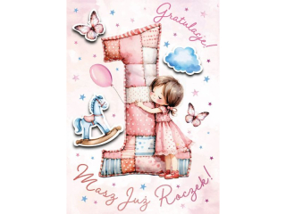 Kartka na roczek ARMIN STYLE GM-1254 dla Dziewczynki