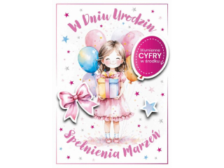 Kartka urodzinowa dla dzieci ARMIN STYLE GM-1260 dla Dziewczynki - WYMIENNE CYFRY
