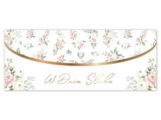 Kartka �lubna - koperta na pieni�dze ARMIN STYLE LUX-218 z�ocona z kryszta�kami "W dniu �lubu" 25x10cm