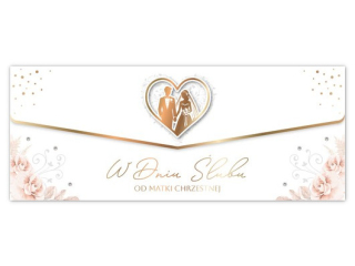 Kartka �lubna - koperta na pieni�dze ARMIN STYLE LUX-219 z�ocona "Od Matki Chrzestnej" 25x10cm